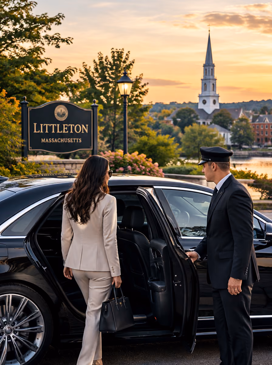 Littleton limousine service professional chauffeur greeting a vip client Littleton limousine service professional chauffeur greeting a vip client